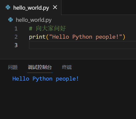VS Code 中带井号注释的 Python 代码以及终端输出
