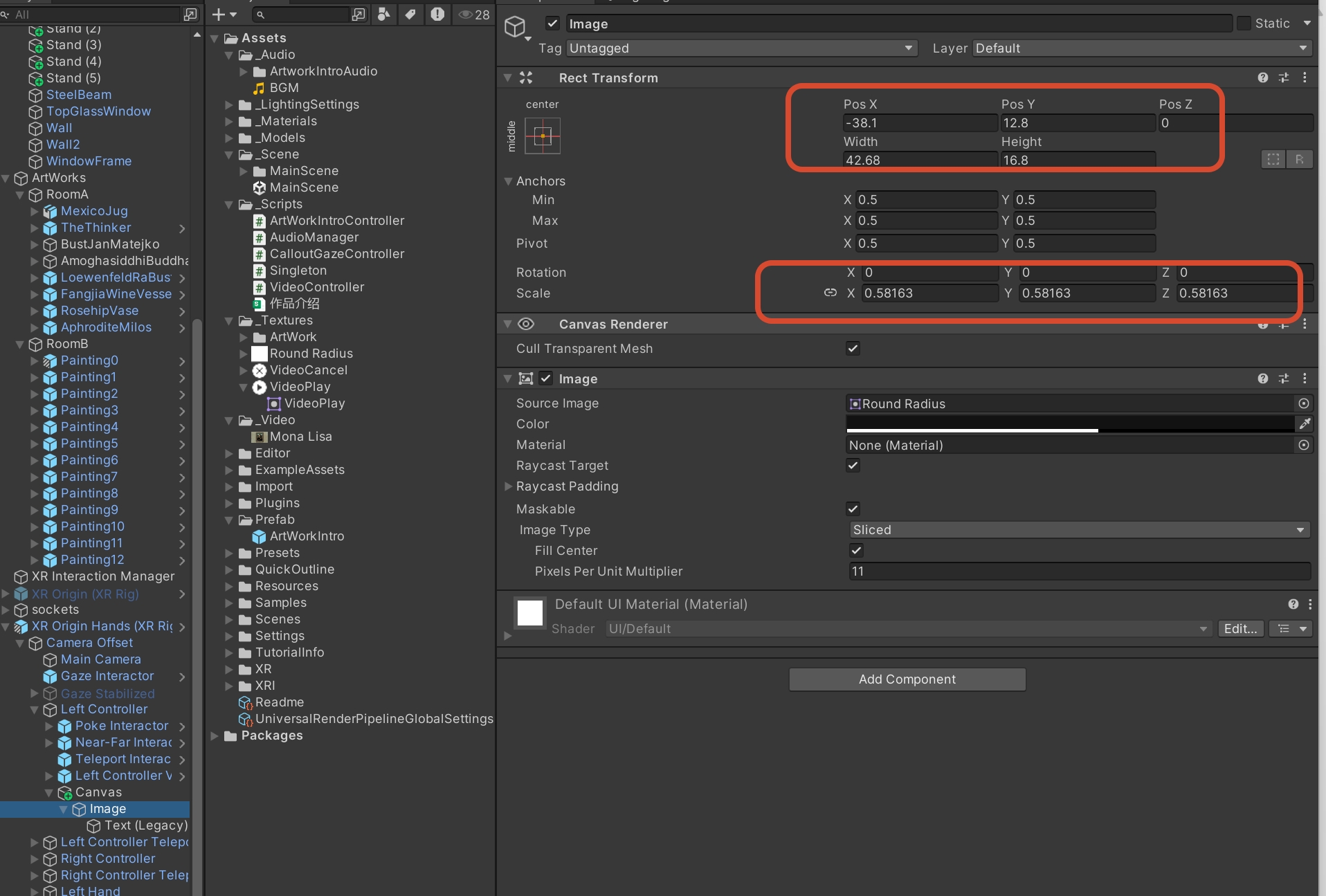 Image 组件使用 Sliced 模式并把 Pixels Per Unit Multiplier 调整为 11