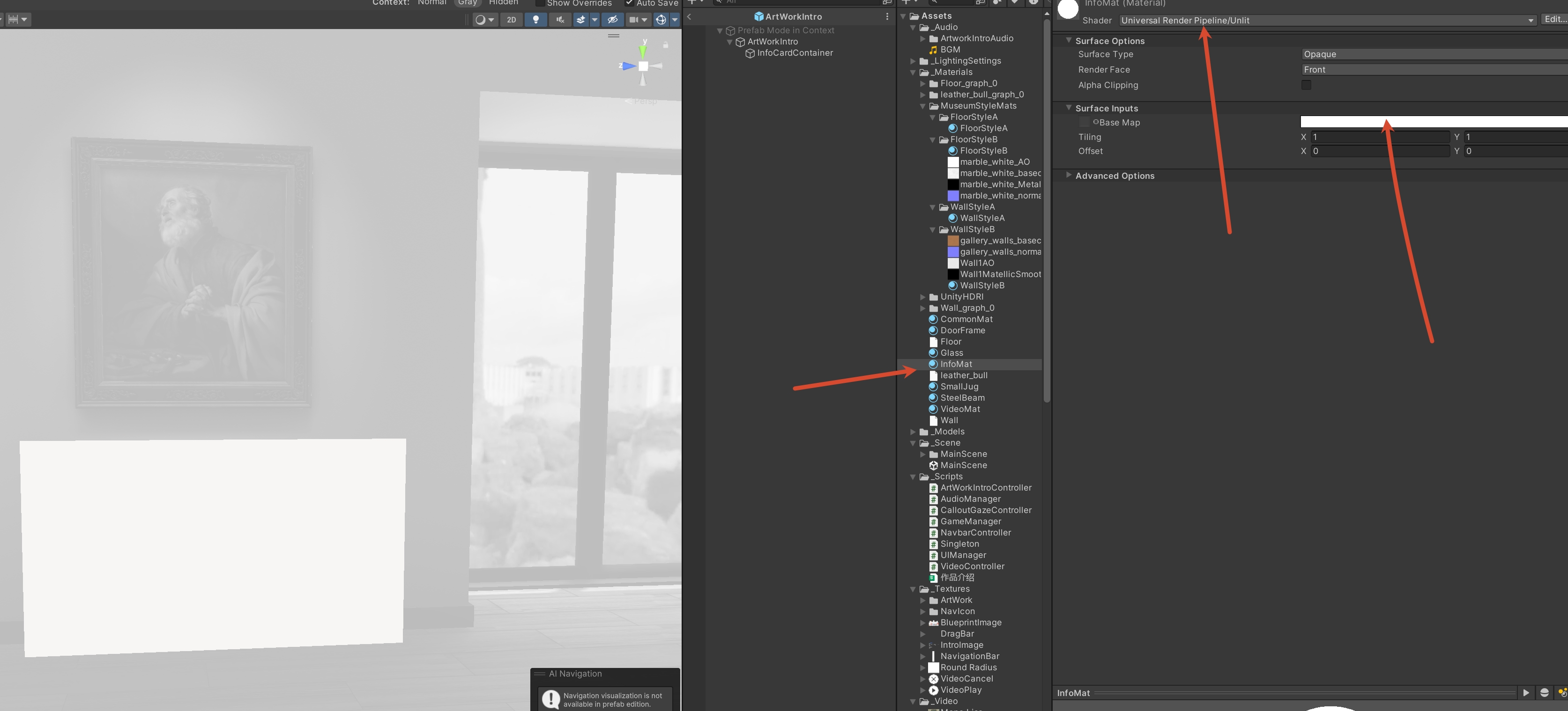 Unity中InfoMat材质选择URP Unlit着色器并准备设置Base Map